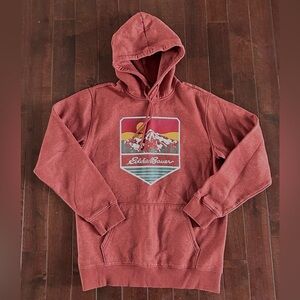 Eddie Bauer Sweatshirt Adult (S) Crimson Heather Logo Hoodie Mens*